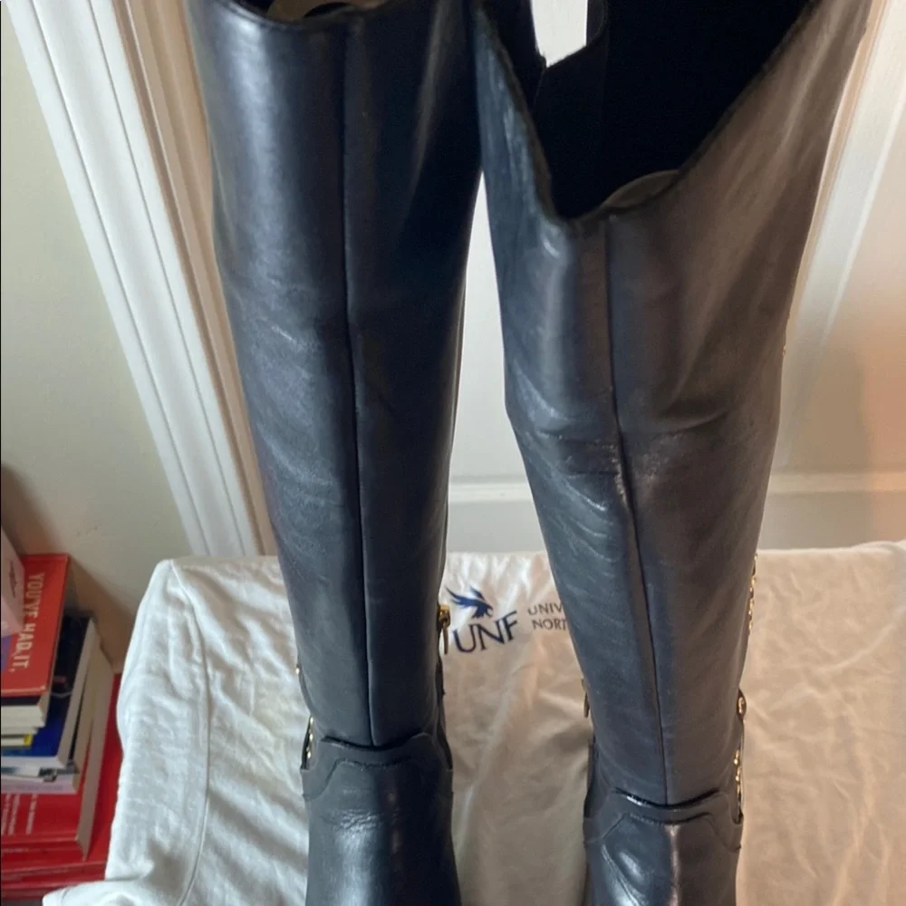Vince Camuto Paterra Black Fashion Rounded Toe Riding Studded Knee Boots